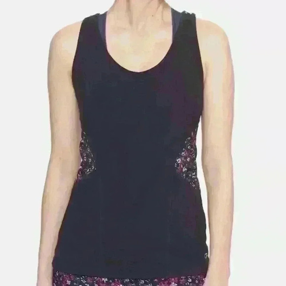 GAP FIT Tank DAISY PRINT Tank Colorblock Racer Back Navy Pink Flower size large - Picture 9 of 9